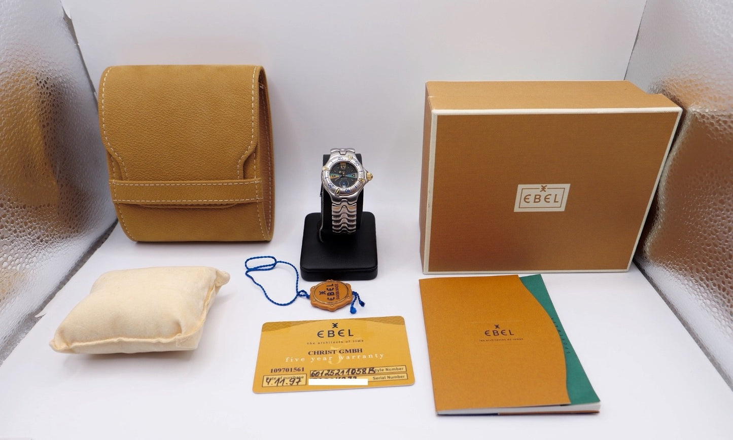 NEU Ebel Sportwave Diver Quarz Stahl Gold Damen E6012521 Full Set NOS aus 1997