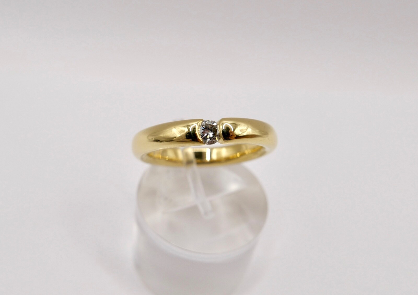 Massiver Damen Solitär Spannring Gelbgold 750 18K Gr. 59 Brillant 0,16 Ct WSI