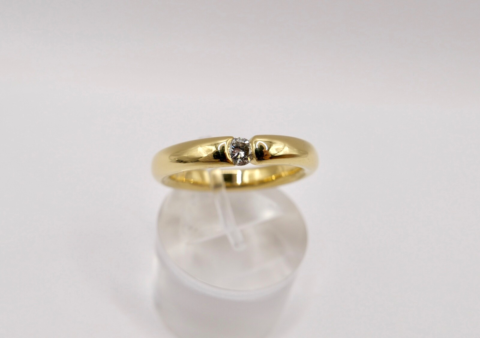 Massiver Damen Solitär Spannring Gelbgold 750 18K Gr. 59 Brillant 0,16 Ct WSI