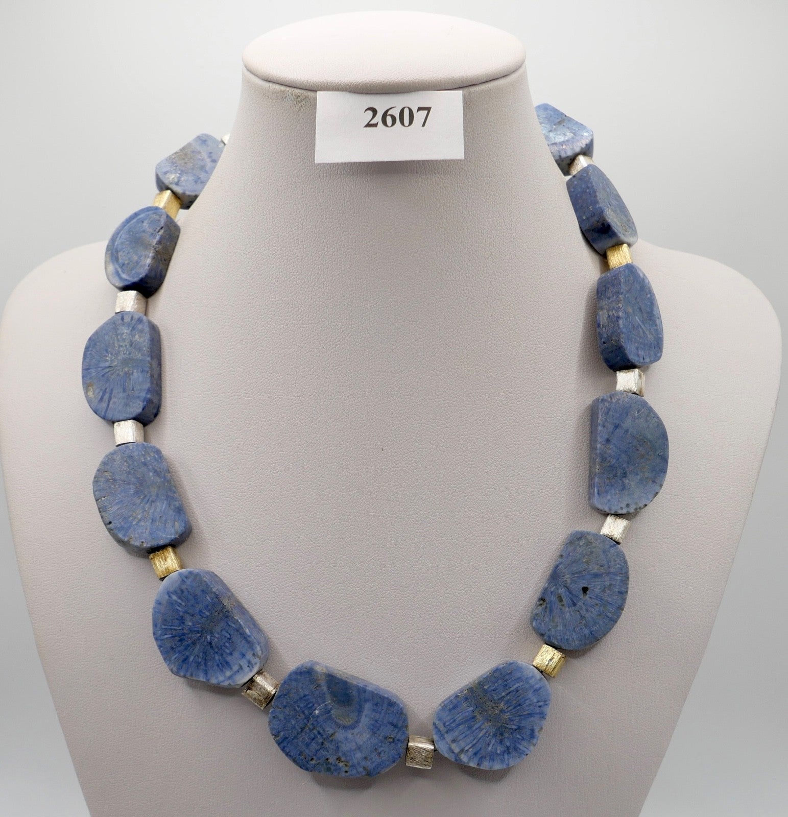 Natürliche blaue Koralle Kette Collier 925 Silber vergoldet Würfel 51 cm