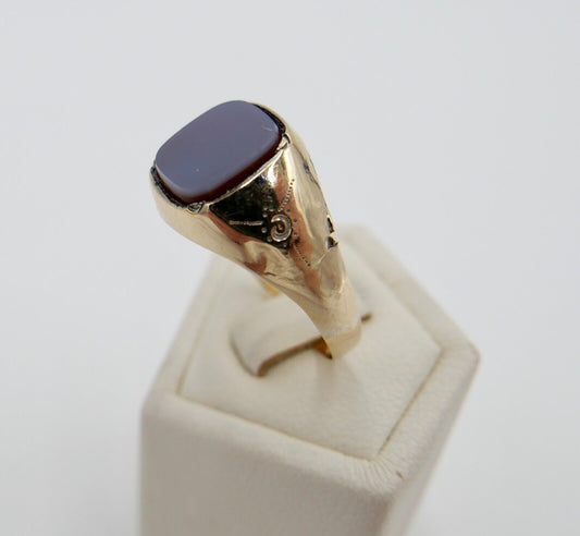 Antiker Jugendstil Siegelring Ring Gold 585 14K Gr. 59 Blauer Achat Lagenstein