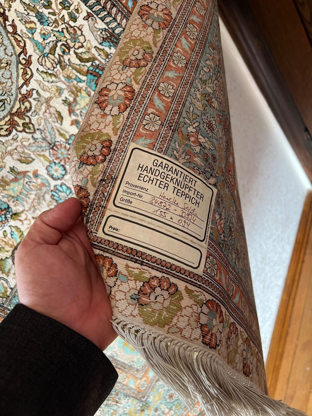 alter feiner Hereke Wandteppich Teppich  172x93 cm Seide Türkei 1 Mio. Knoten Qm