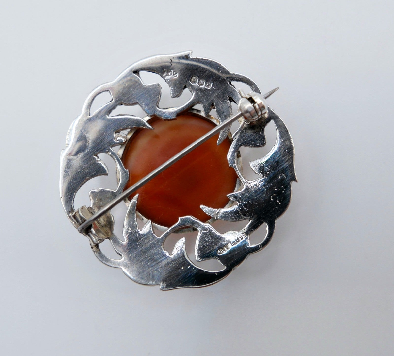 Vintage Thomas Ebbutt Schottland Silber Brosche Karneol Achat Edinburgh T.E.