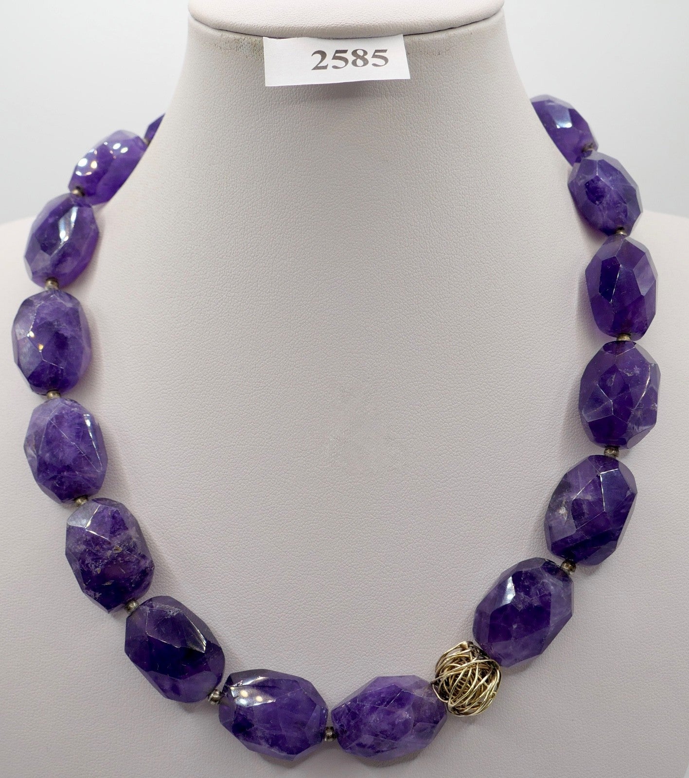 Natürliche Amethyst Kette Collier 925 Silber und Gold Element 49 cm