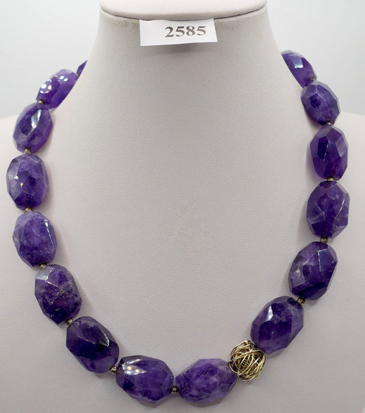 Natürliche Amethyst Kette Collier 925 Silber und Gold Element 49 cm