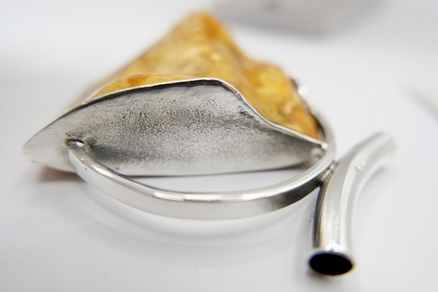 80er Jahre große Bernstein Butterscotch Anhänger 925 Silber Danzig Gdansk Polen