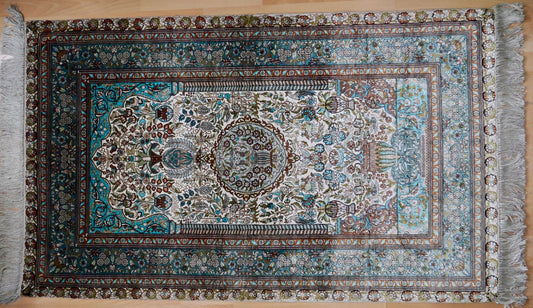alter feiner Hereke Wandteppich Teppich  172x93 cm Seide Türkei 1 Mio. Knoten Qm