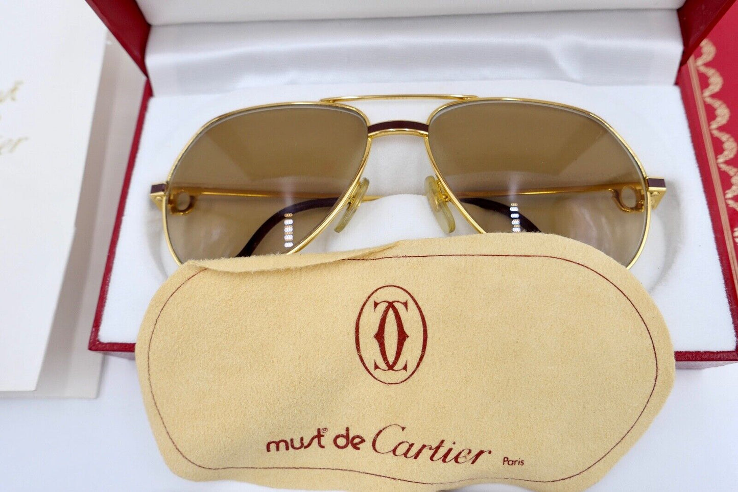 Must de Cartier VENDOME LAQUE 140 59/16 Sonnenbrille / Brille Gold 1980er Etui