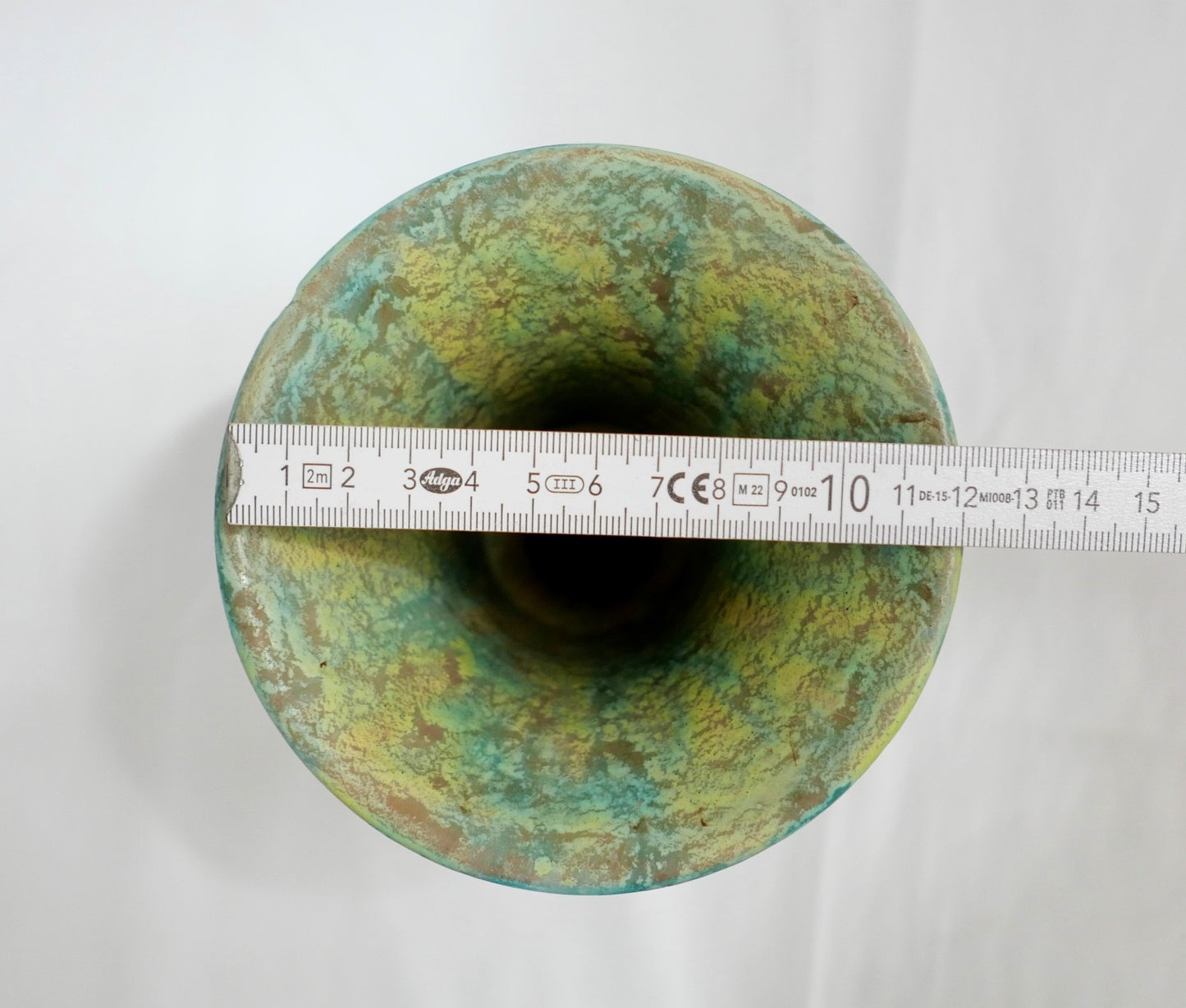 60er  70er Keramik Gerhard Liebenthron Blumenvase in grün gelb 14 cm