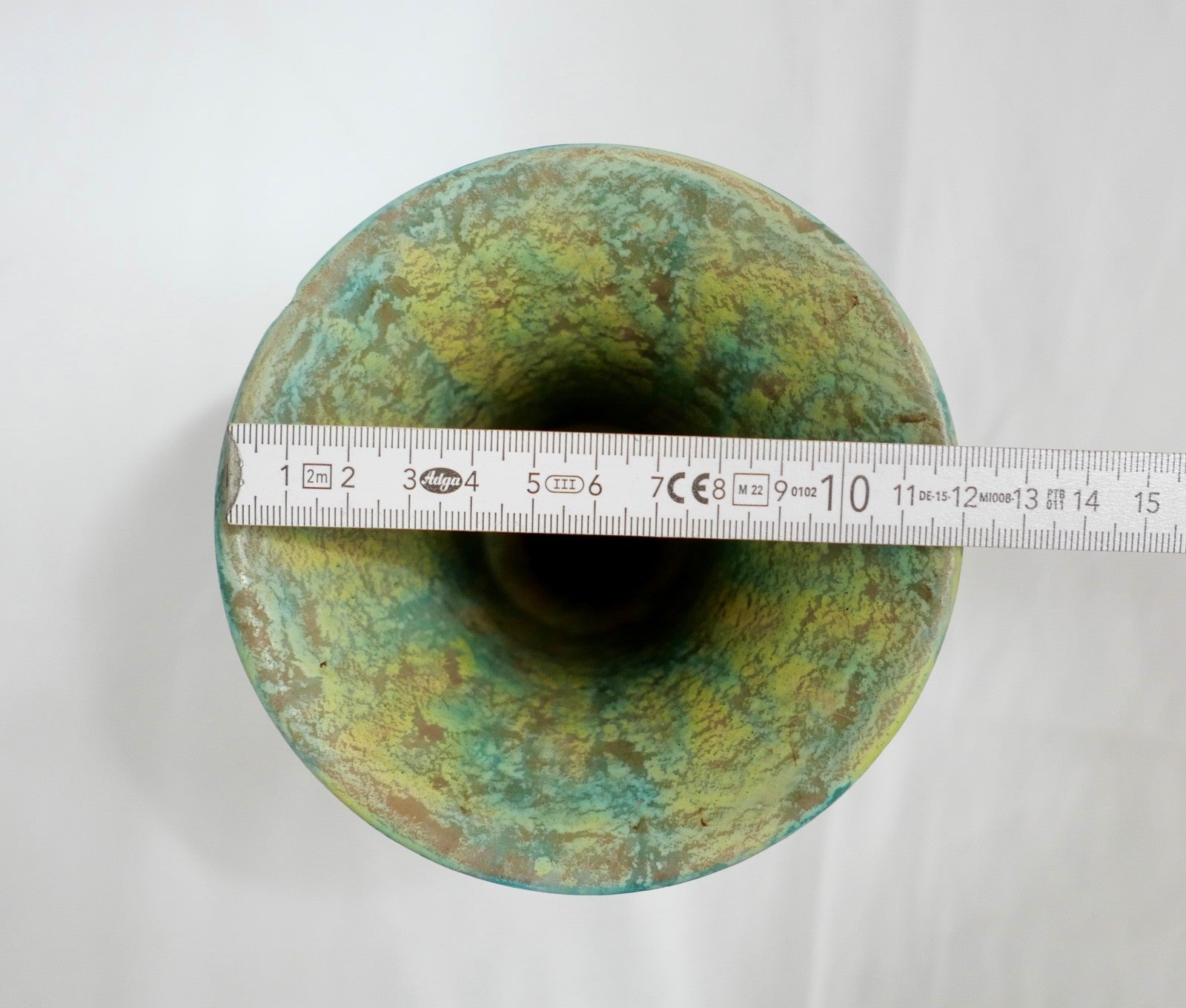 60er  70er Keramik Gerhard Liebenthron Blumenvase in grün gelb 14 cm