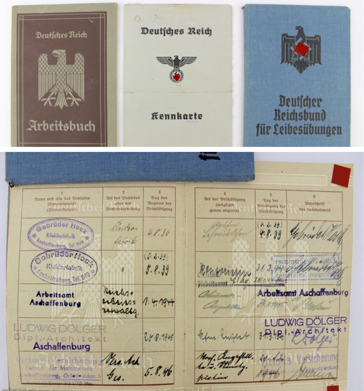 Arbeitsbuch Kennkarte Leibesübung Ahnenpass einer Frau - Antikhandel-Stuttgart