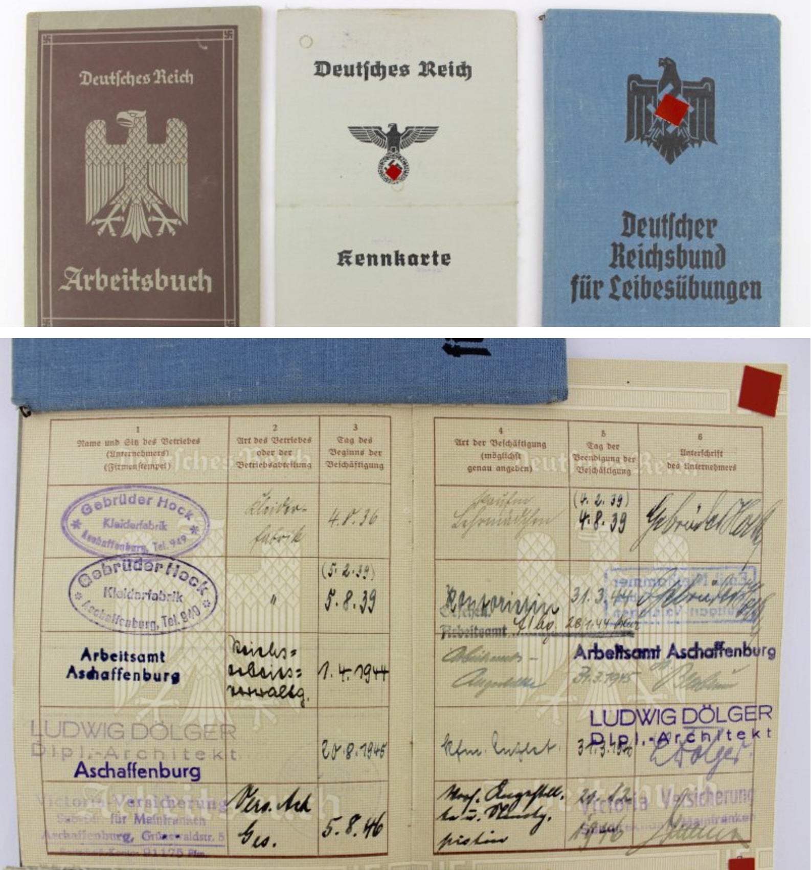 Arbeitsbuch Kennkarte Leibesübung Ahnenpass einer Frau - Antikhandel-Stuttgart